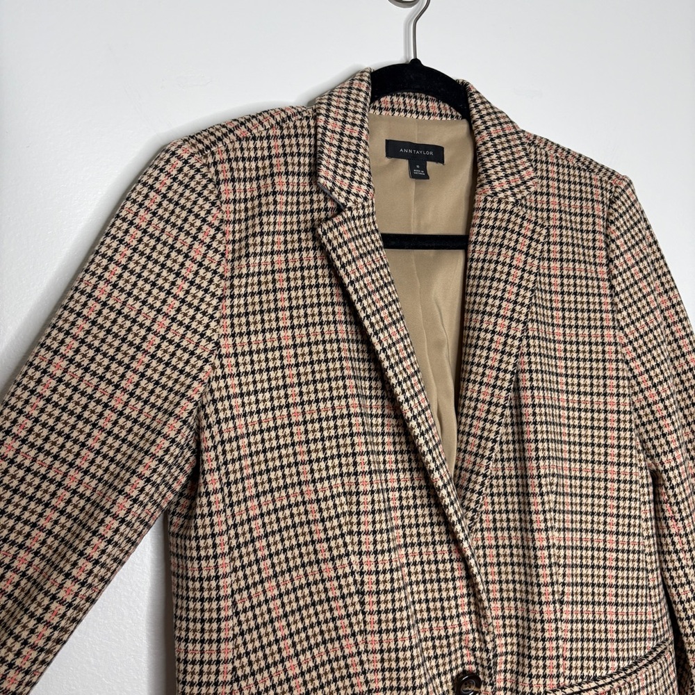 Ann Taylor The Hutton Blazer In Check Houndstooth Modern Neutral Beige Size 10 - Picture 5 of 11